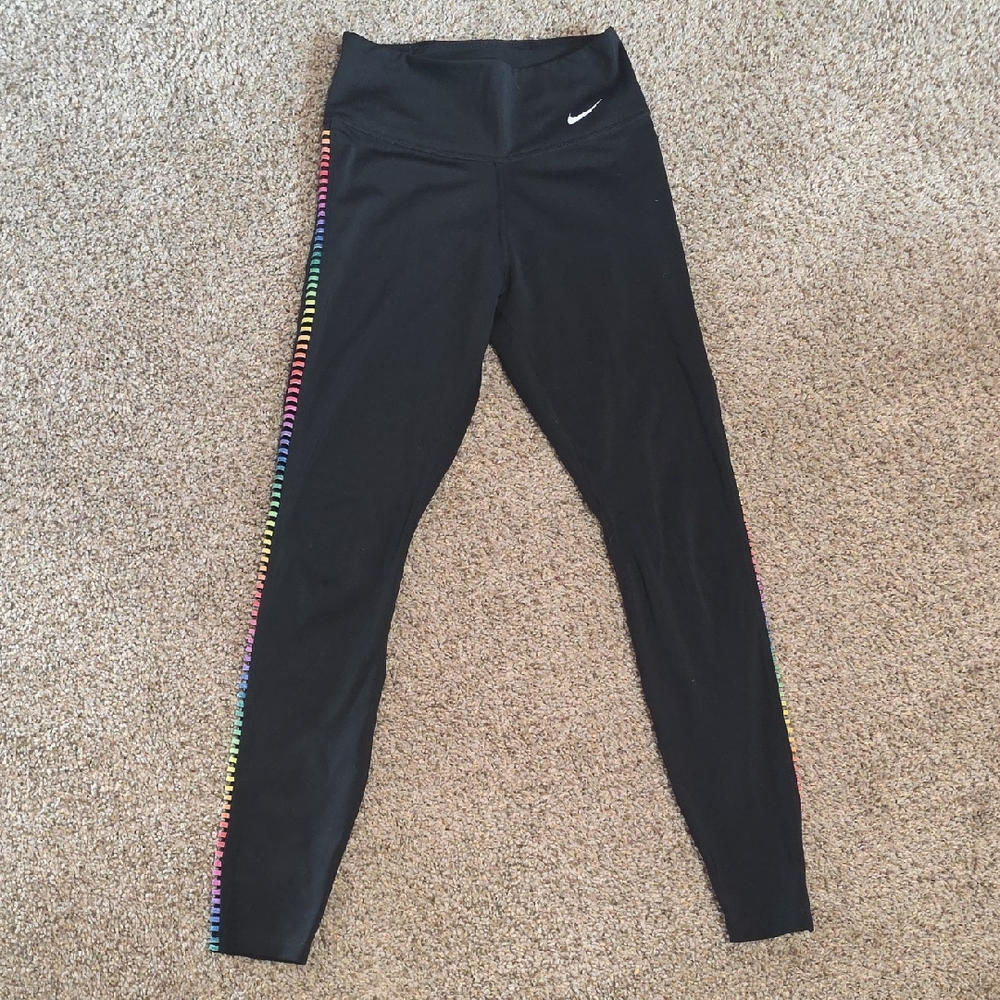 Women's Nike Black Leggings with Colorful Side Stripes